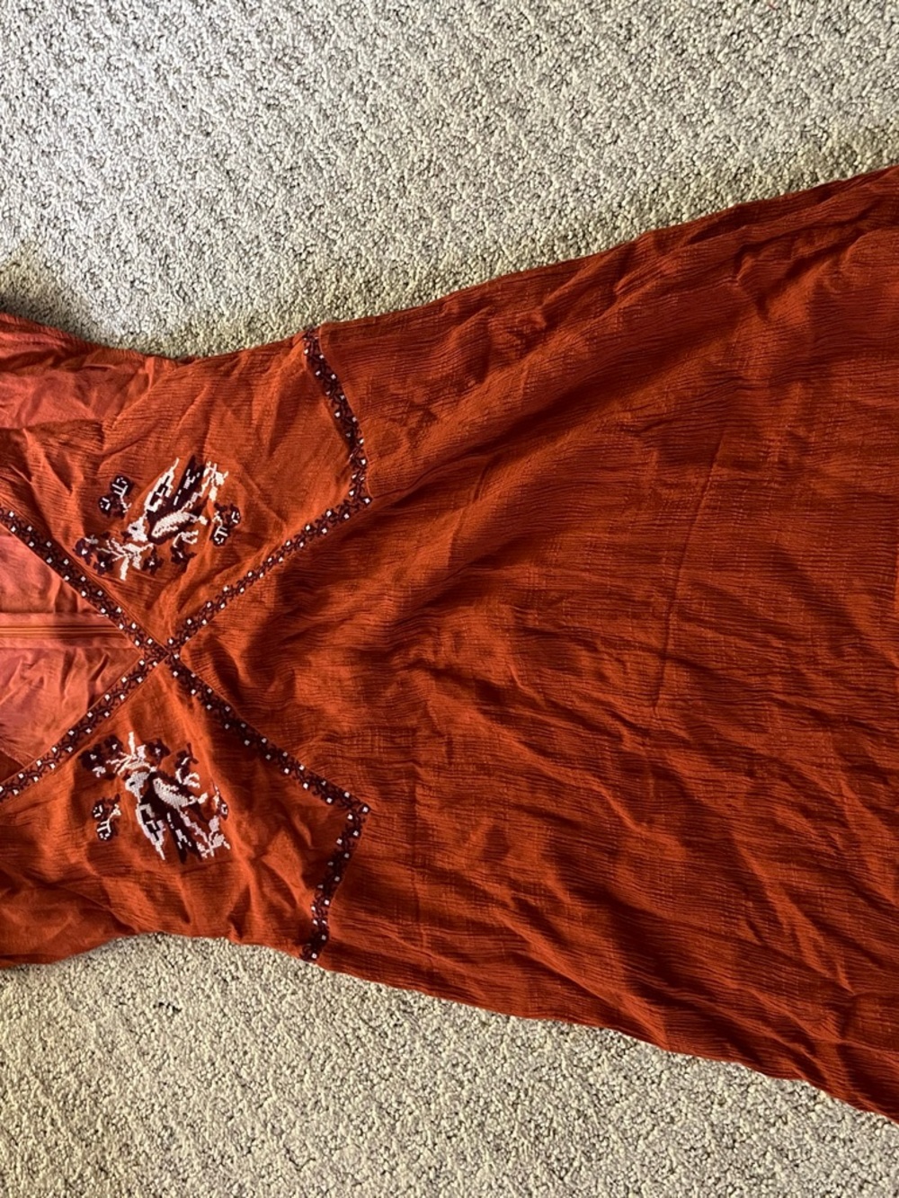 Honey Belle Embroidered Rust Orange Dress